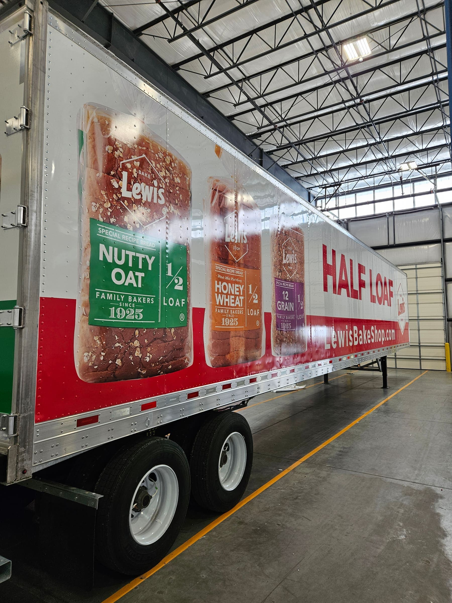 Lewis Bake Shop semi-trailer wrapped with giant bread photography