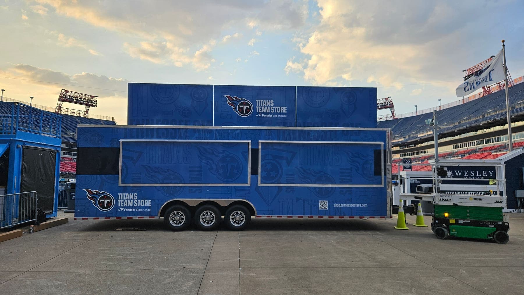 Titans Team Store trailer deployed on the Nissan Stadium plaza